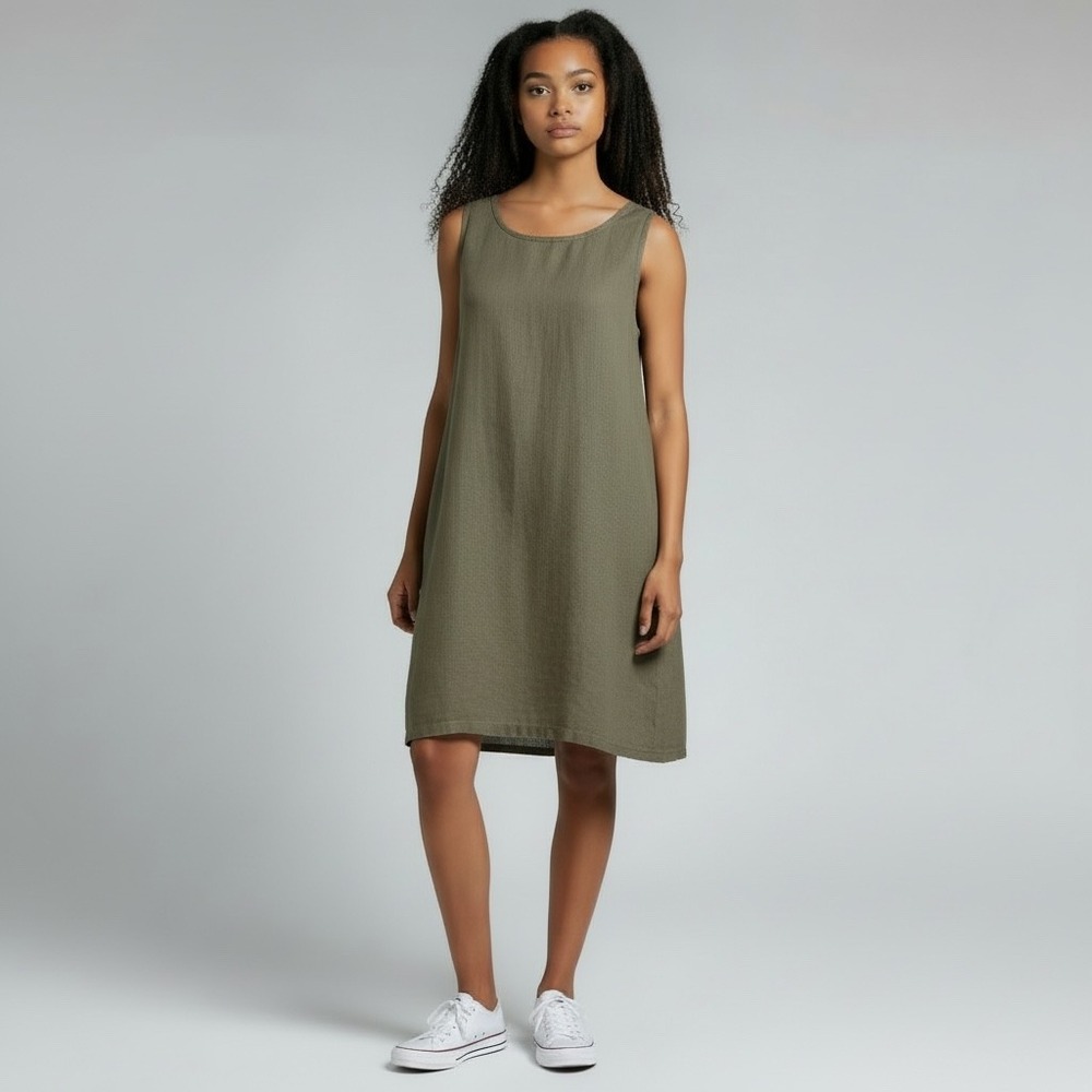 J.JILL Love Linen Brown Dress M Shift Sleeveless Pockets Lagenlook Boho Travel